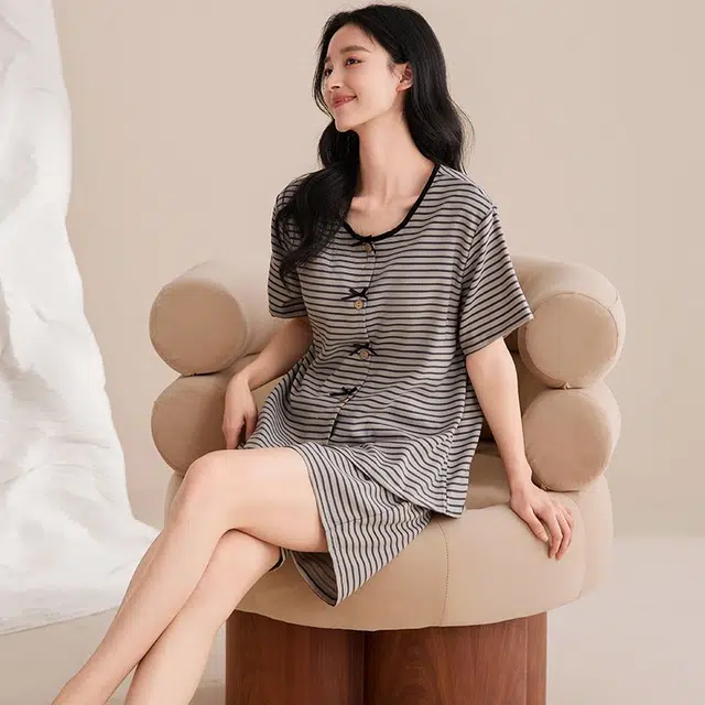 细舍 短袖甜美休闲两件套家居服三分裤夏季睡衣套装 女款