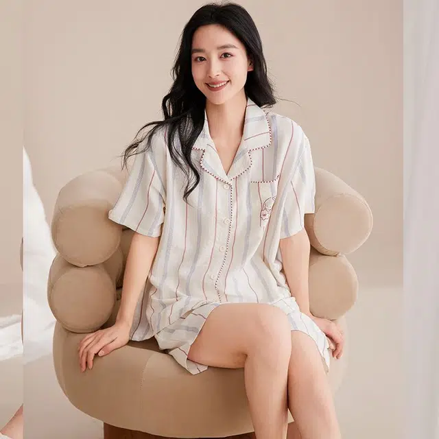 细舍 甜美短袖休闲家居服三分裤夏季睡衣套装 女款