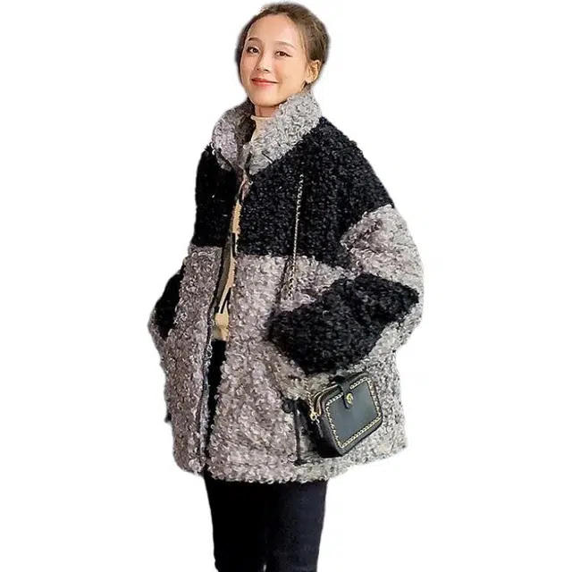 邓大喵 秋冬外套女羊羔毛中长款百搭韩版宽松加厚大衣皮草 女款
