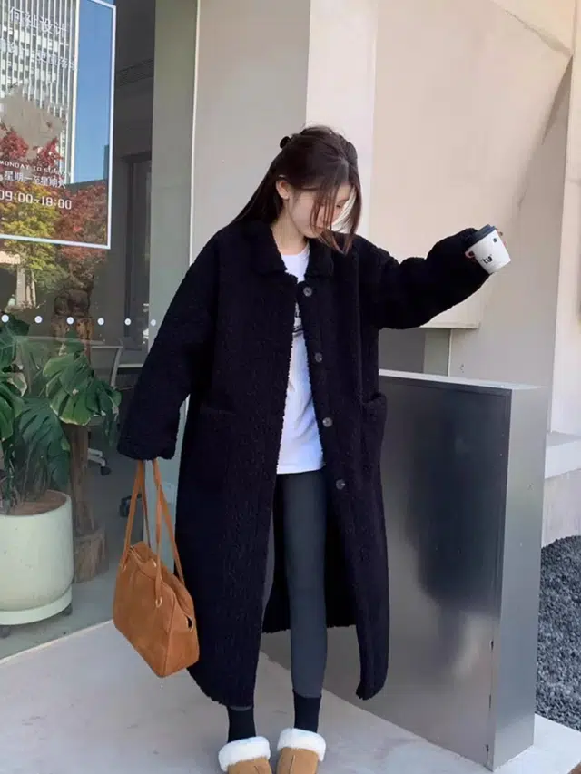 邓大喵 皮毛一体仿翻领羊羔毛外套女冬加厚毛毛中长款保暖大衣皮草 女款