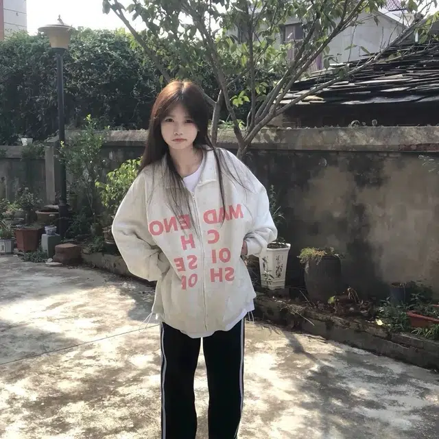 邓大喵 【银狐绒】美式复古字母印花开衫外套女秋冬加绒宽松上衣卫衣 女款