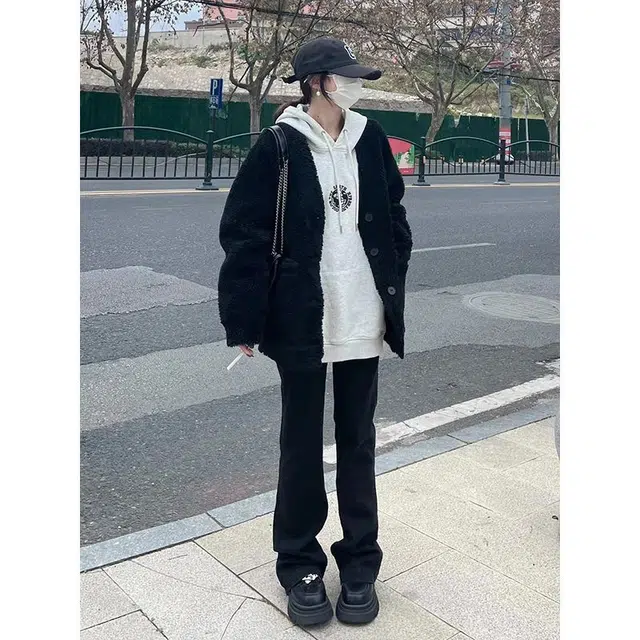 邓大喵 颗粒绒皮毛一体羊羔毛外套女中长款冬季保暖环保大衣皮草 女款