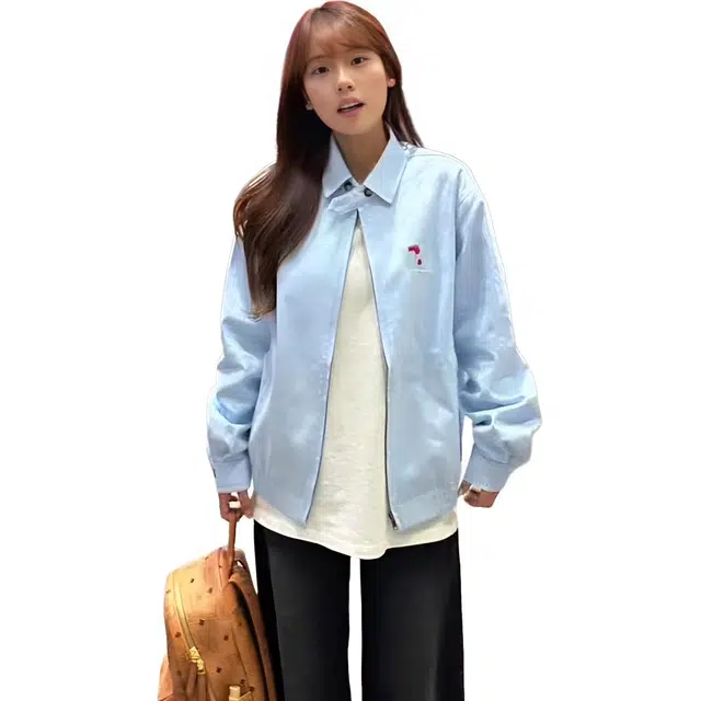 邓大喵 美式复古外套女春秋韩系小个子宽松百搭开春刺绣上衣夹克 女款