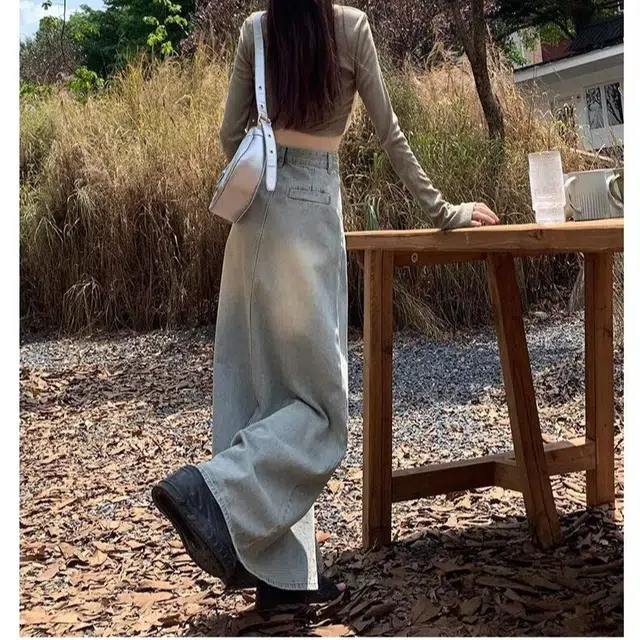 邓大喵 高腰薄款设计开叉长款百搭裙子牛仔长裙 女款