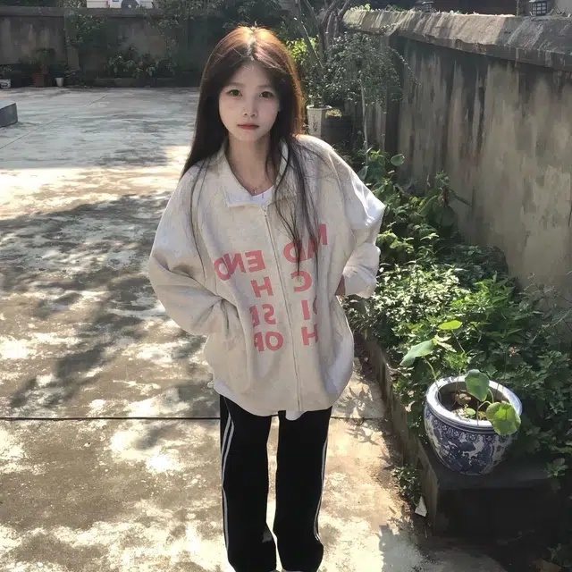 邓大喵 【银狐绒】美式复古字母印花开衫外套女秋冬加绒宽松上衣卫衣 女款