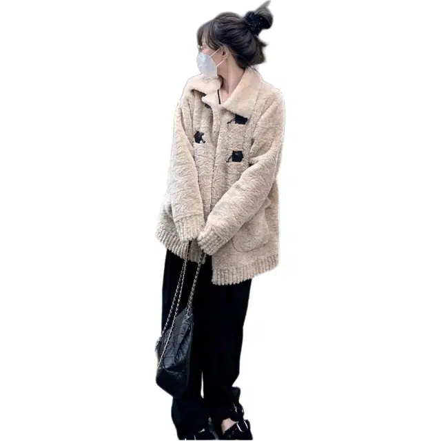 邓大喵 保暖环保韩版宽松翻领舒适长袖皮草 女款