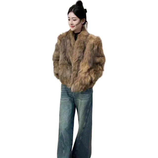邓大喵 高级环保狐狸毛皮外套美拉德冬季加厚毛毛短款皮草 女款