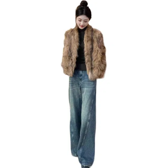 邓大喵 高级环保狐狸毛皮外套美拉德冬季加厚毛毛短款皮草 女款