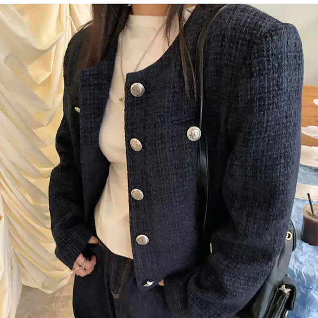 邓大喵 短款小香风外套女春秋单排扣复古法式气质百搭上衣休闲夹克 女款
