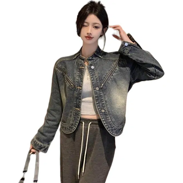 邓大喵 美式复古做旧设计感牛仔外套 女款