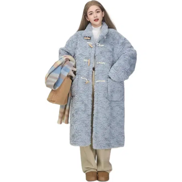 邓大喵 长款牛角宽松外套棉服皮草 女款