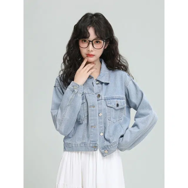 邓大喵 女春秋复古气质宽松显瘦百搭休闲小个子短款夹克上衣牛仔外套 男女同款