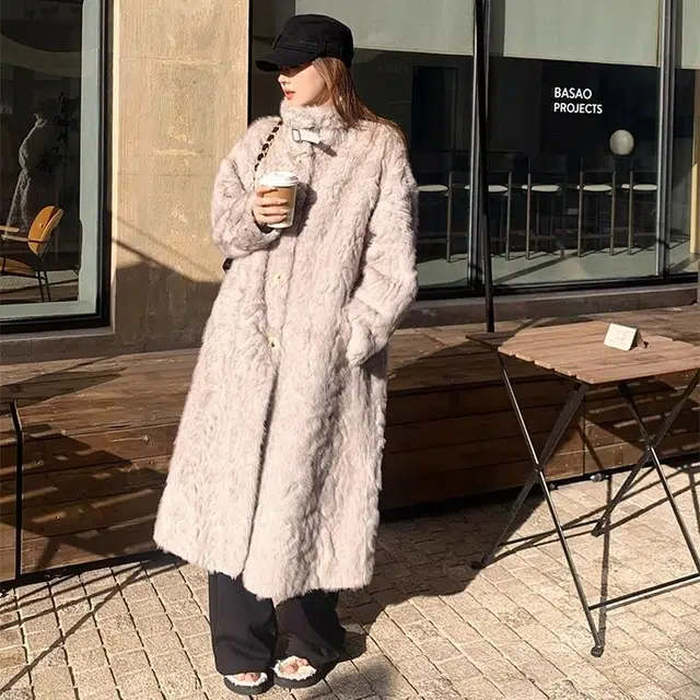 邓大喵 韩系冬季立领羊羔毛外套女长款加厚环保女皮草 女款