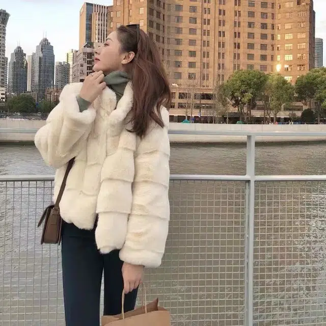 邓大喵 仿水貂毛外套女洋气冬季宽松毛茸茸短款加厚兔毛立领大衣皮草 女款