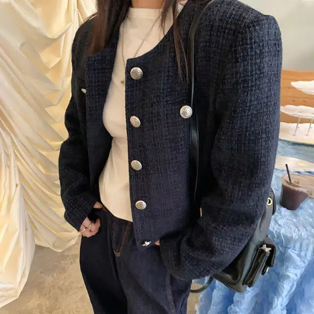 邓大喵 短款小香风外套女春秋单排扣复古法式气质百搭上衣休闲夹克 女款