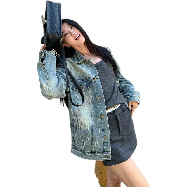 邓大喵 时尚百搭简约舒适牛仔外套 女款