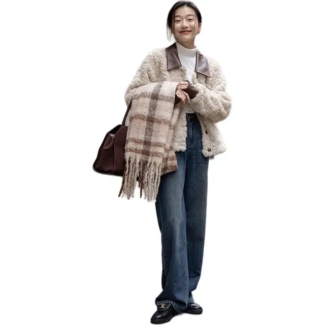 邓大喵 韩版小香风羊羔毛毛毛外套女高级感加厚环保短款上衣皮草 女款