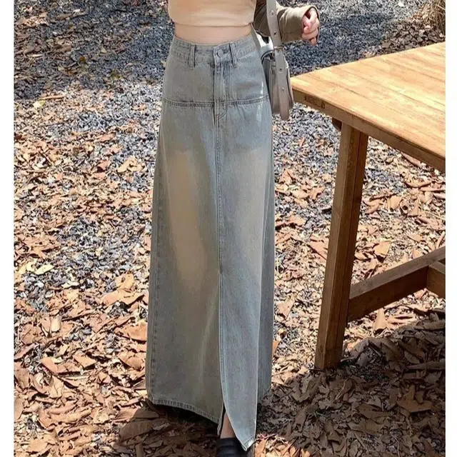 邓大喵 高腰薄款设计开叉长款百搭裙子牛仔长裙 女款
