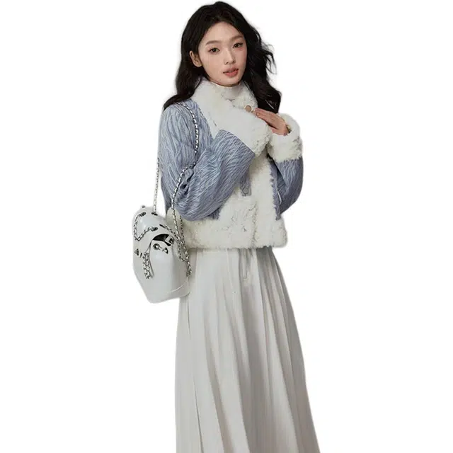 邓大喵 小香风羊羔毛绒秋冬机车服高级感小个子皮毛一体外套 女款