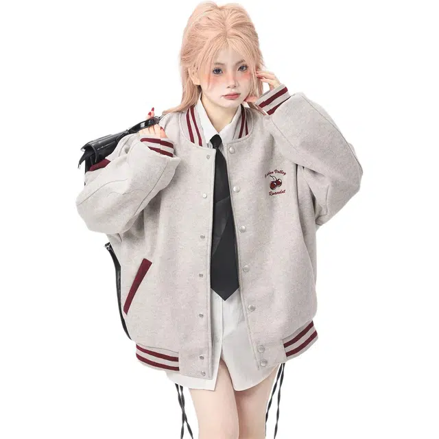 邓大喵 美式宽松拼接外套女春秋款设计感小众飞行员夹克棒球服 女款