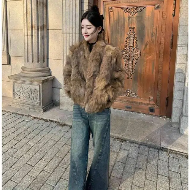邓大喵 高级环保狐狸毛皮外套美拉德冬季加厚毛毛短款皮草 女款
