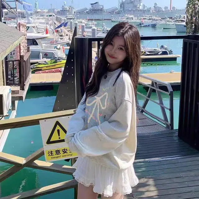 邓大喵 美式复古卡通圆领女春秋设计感小众慵懒宽松上衣加绒加厚外套卫衣 女款