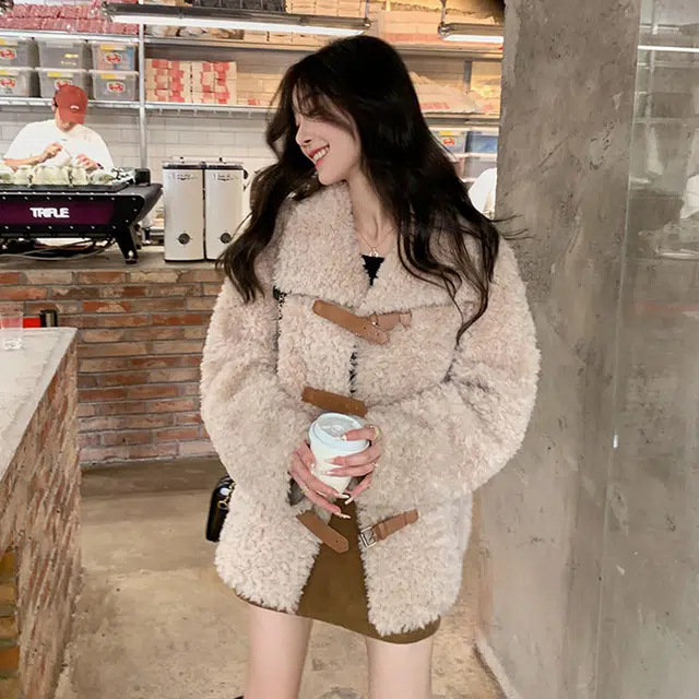 邓大喵 皮毛一体羊羔毛仿外套女中长款羊剪绒大衣冬季皮草 女款