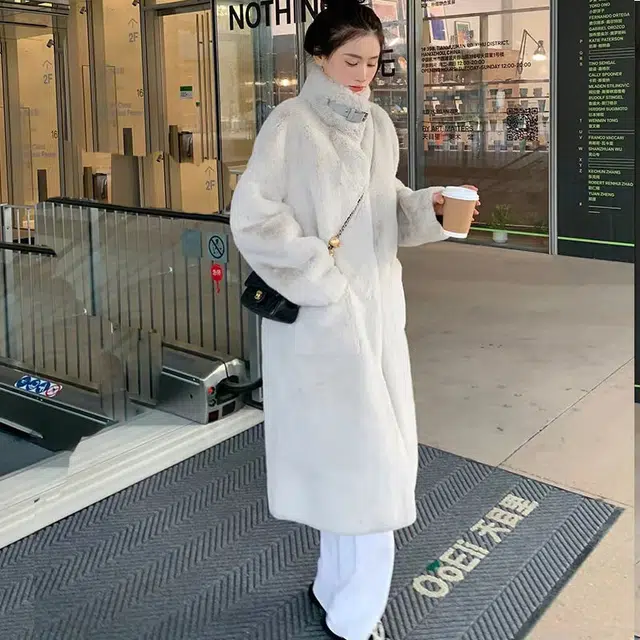 邓大喵 皮毛一体貂绒大衣女秋冬韩版仿水貂中长款毛毛外套厚皮草 女款