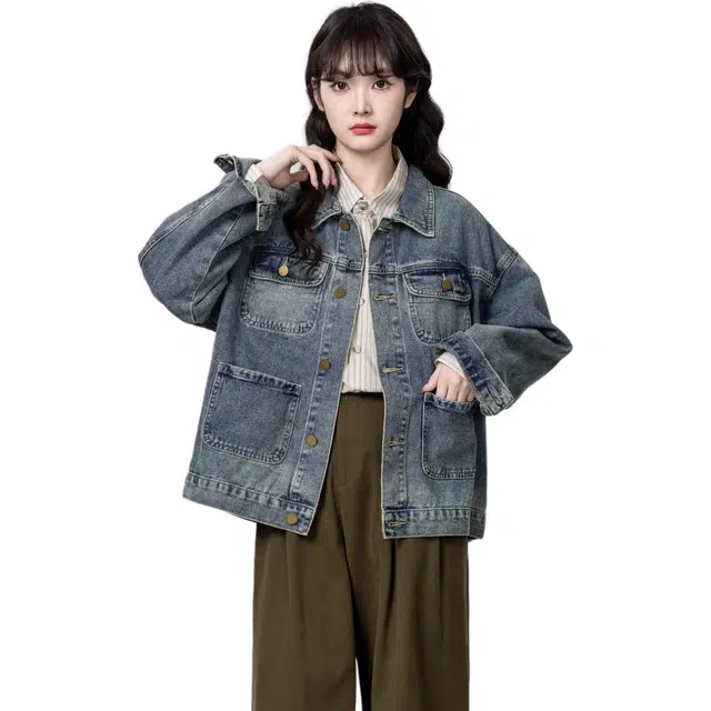 邓大喵 复古春秋设计时尚宽松潮流休闲百搭显瘦夹克上衣牛仔外套 女款