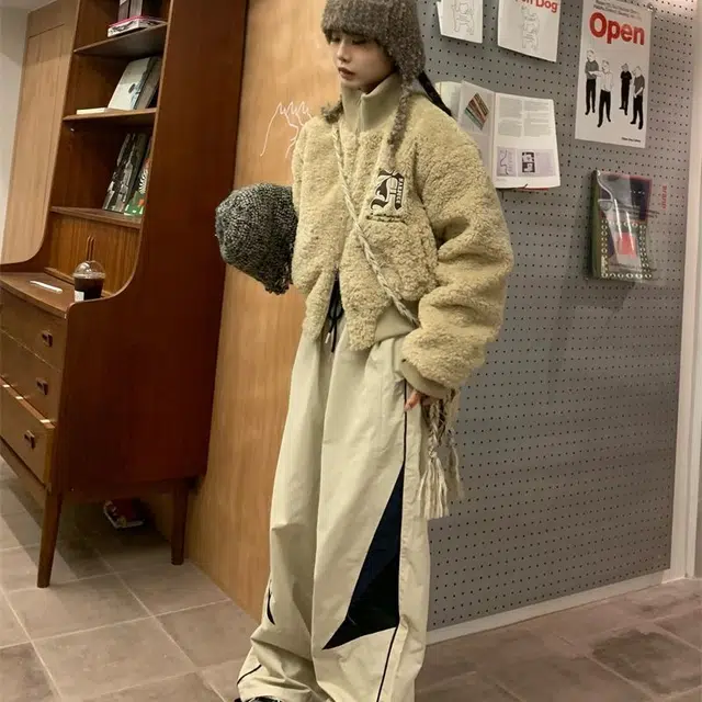 邓大喵 韩系翻领毛毛麂皮绒外套女早春拉链加厚皮毛一体保暖夹克棉服 女款