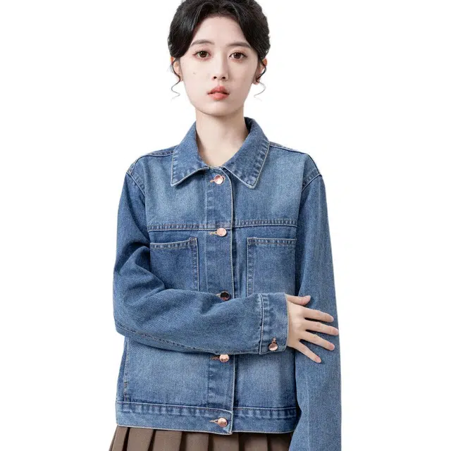 邓大喵 女春秋复古水洗宽松显瘦百搭港味休闲设计感上衣女牛仔外套 女款