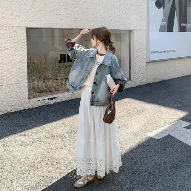 邓大喵 格子拼接韩系高级感牛仔外套 女款