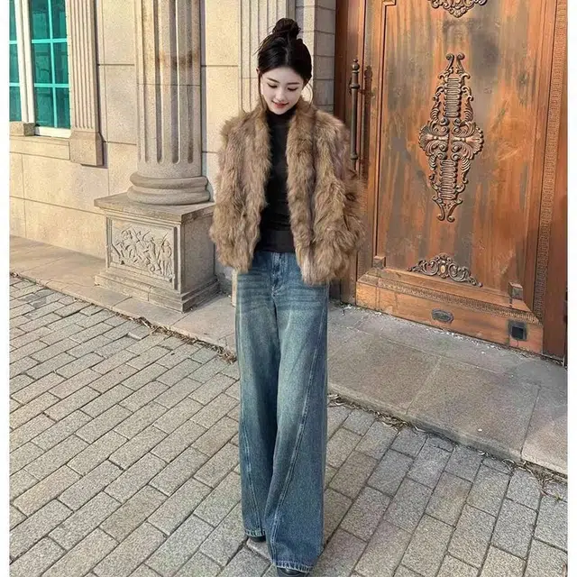 邓大喵 高级环保狐狸毛皮外套美拉德冬季加厚毛毛短款皮草 女款