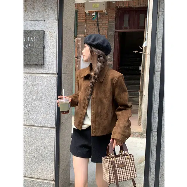邓大喵 短款麂皮绒外套女春秋爆款洋气流行小个子高级感上衣夹克 女款