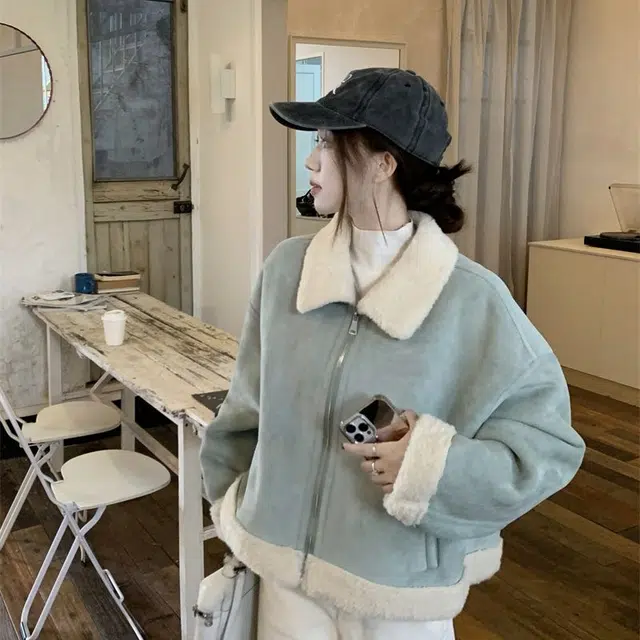 邓大喵 清新气质优雅百搭长袖绒感外套 女款