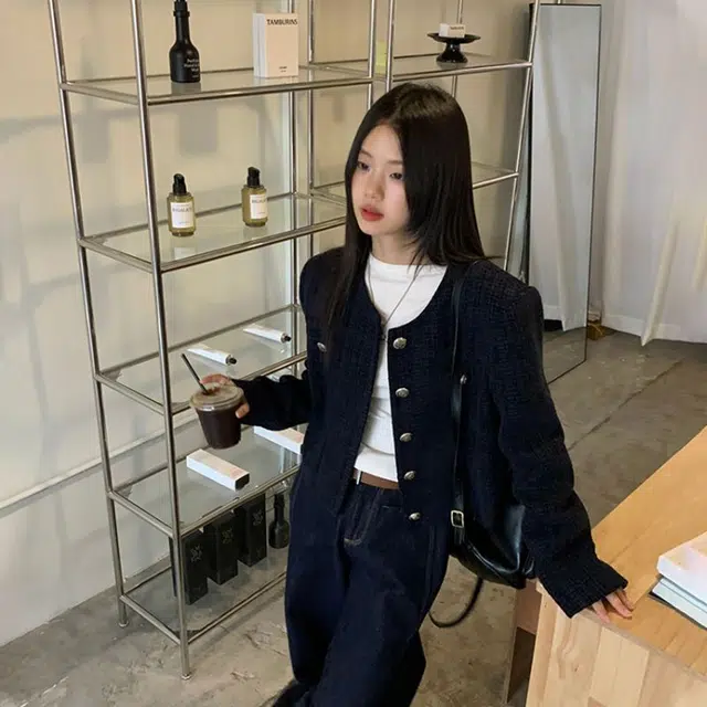 邓大喵 短款小香风外套女春秋单排扣复古法式气质百搭上衣休闲夹克 女款