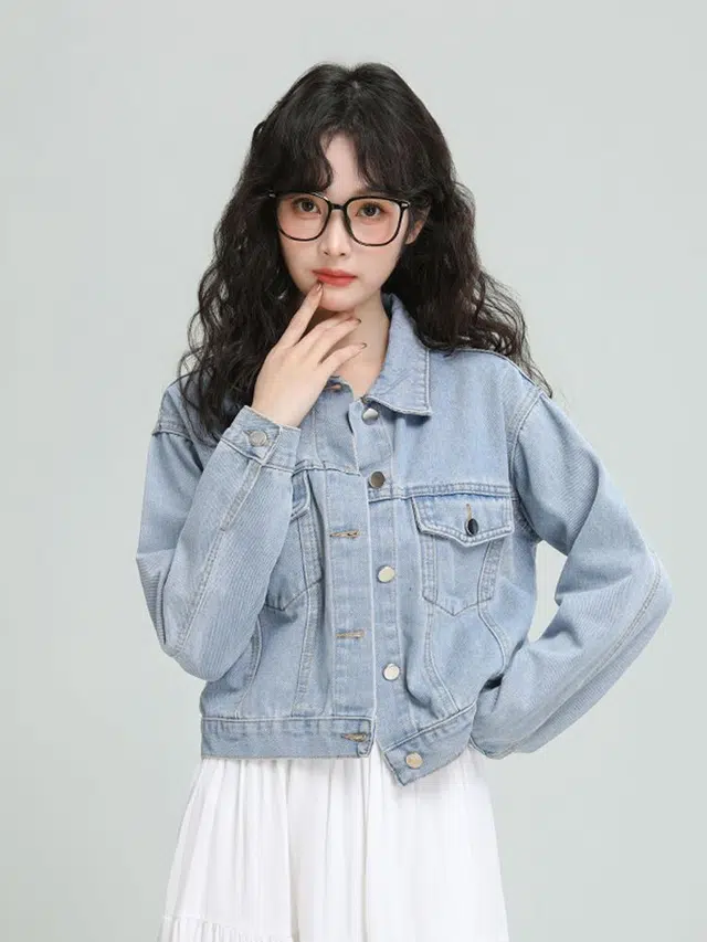 邓大喵 女春秋复古气质宽松显瘦百搭休闲小个子短款夹克上衣牛仔外套 男女同款