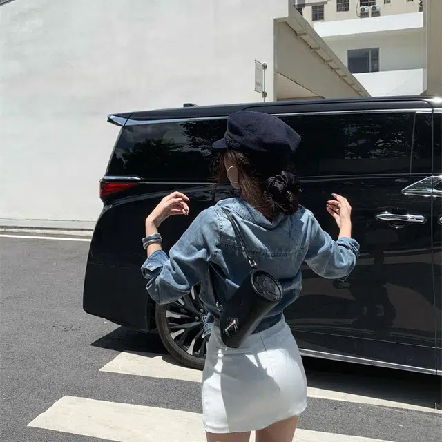 邓大喵 美式翻领衬衫衬衣外搭上衣牛仔外套 女款