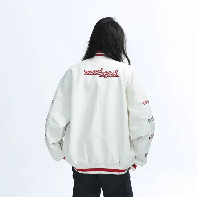 邓大喵 重工刺绣美式复古机车服防风外套女设计感小众宽松夹克棒球服 男女同款
