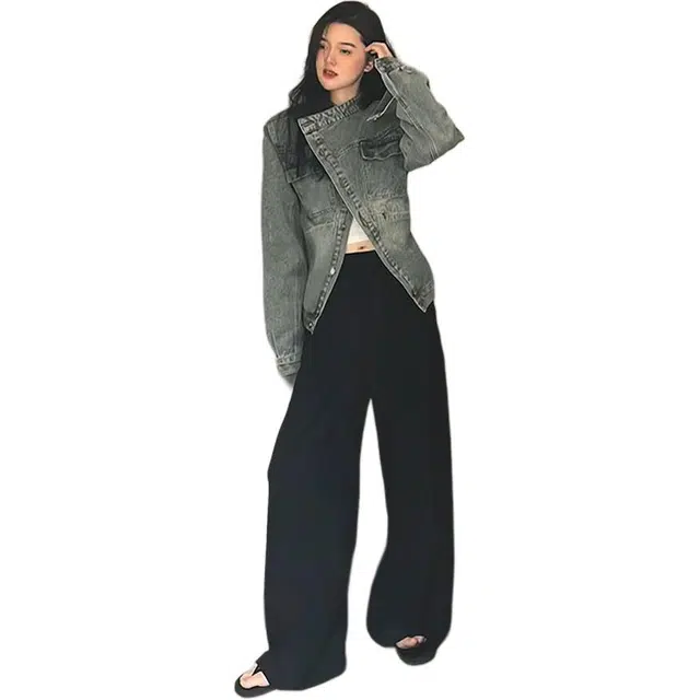 邓大喵 美式复古高级感怀旧女春秋设计感宽松夹克上衣服牛仔外套 女款