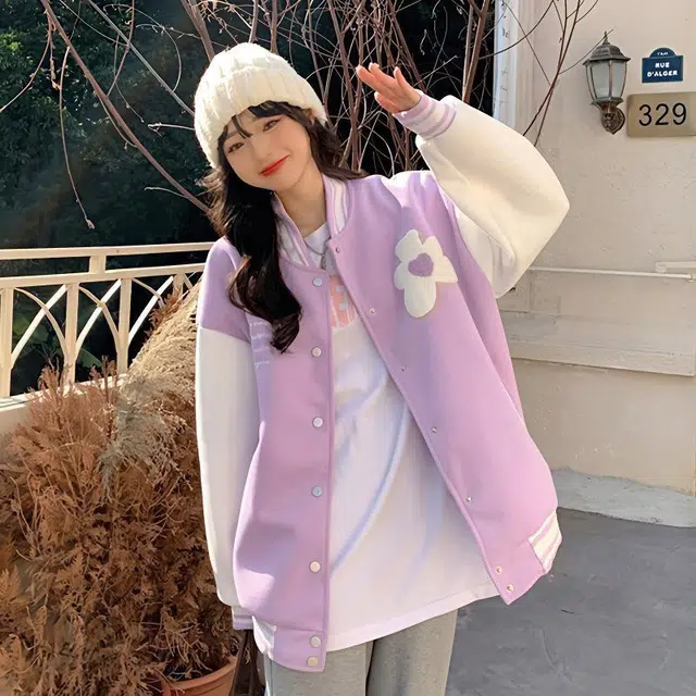 邓大喵 春秋女韩版宽松设计百搭美式夹克外套棒球服 女款