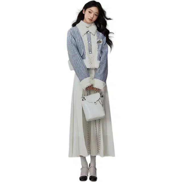 邓大喵 小香风羊羔毛绒秋冬机车服高级感小个子皮毛一体外套 女款