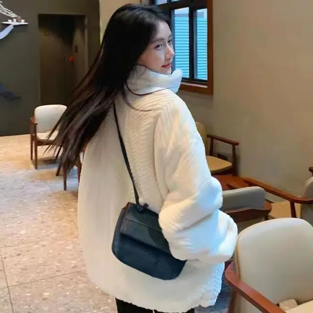 邓大喵 秋冬外套女洋气立领外穿仿羊羔绒加厚宽松兔毛毛大衣皮草 女款
