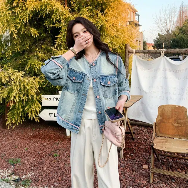 邓大喵 描边女春秋短款小个子高级感独特设计感流行牛仔外套 女款