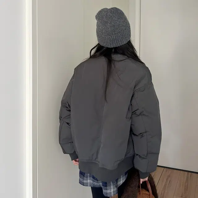 邓大喵 韩版假两件棒球服棉衣女宽松中长款毛呢格子拼接外套冬装棉服 女款