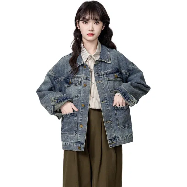 邓大喵 复古春秋设计时尚宽松潮流休闲百搭显瘦夹克上衣牛仔外套 女款