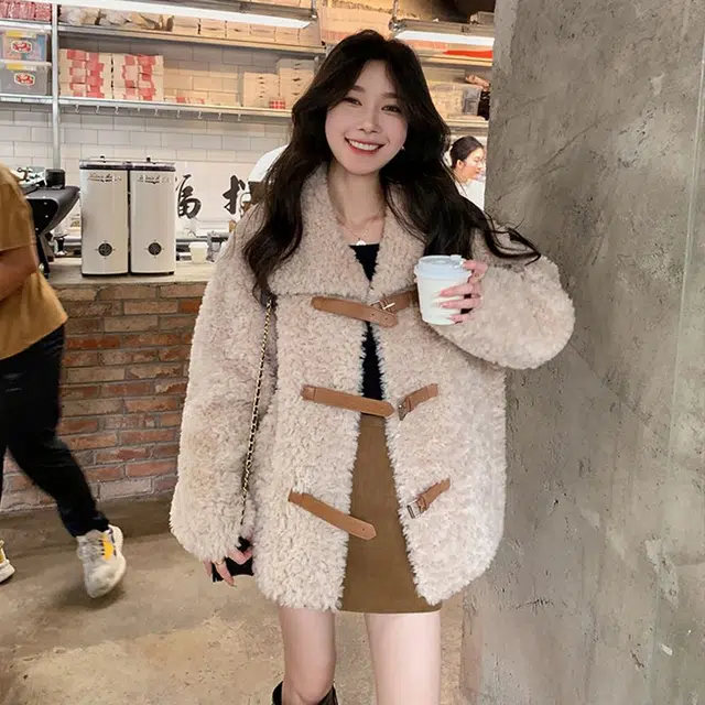 邓大喵 皮毛一体羊羔毛仿外套女中长款羊剪绒大衣冬季皮草 女款