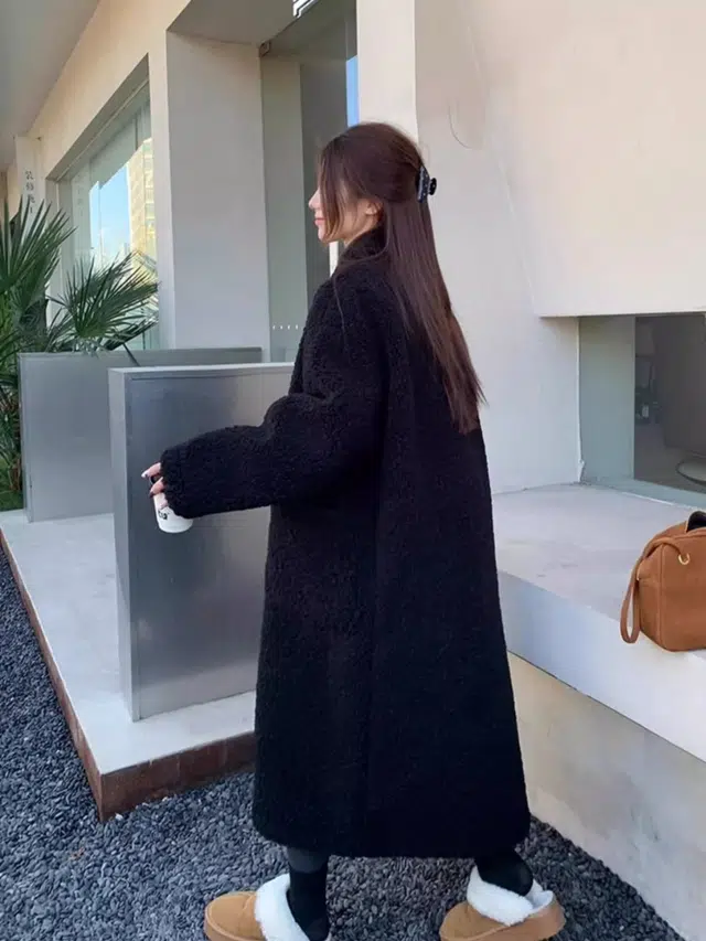 邓大喵 皮毛一体仿翻领羊羔毛外套女冬加厚毛毛中长款保暖大衣皮草 女款