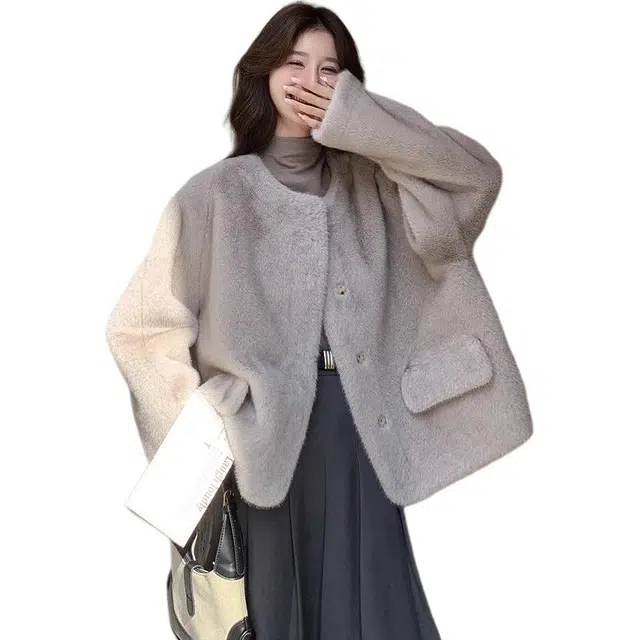 邓大喵 高级感洋气灰色仿貂绒外套女冬季显瘦羊羔毛韩系特厚皮草 女款