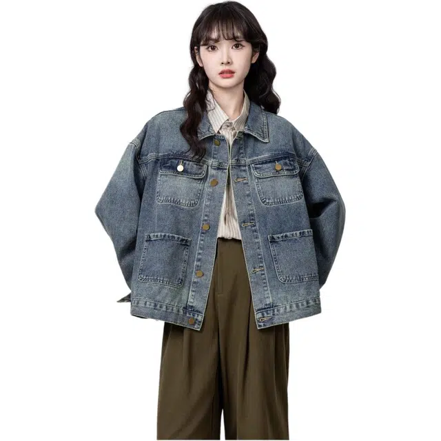 邓大喵 复古春秋设计时尚宽松潮流休闲百搭显瘦夹克上衣牛仔外套 女款